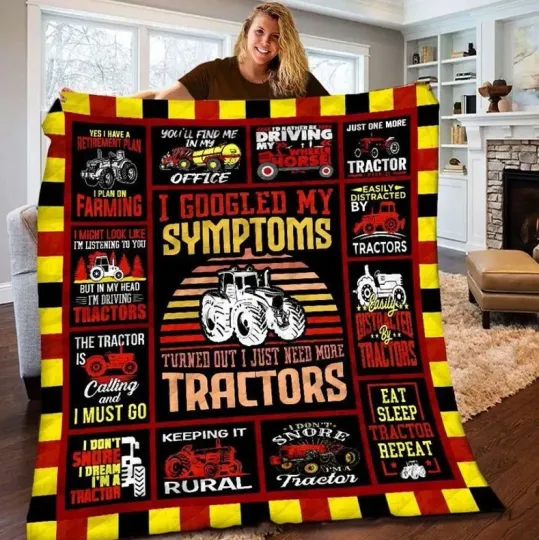 Discover Tractor Fleece blanket, farming truck blanket, blanket for grumpy grandpa