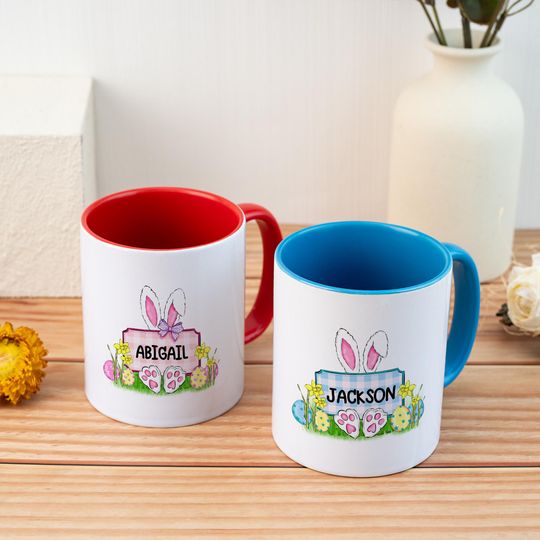 Discover Custom Easter Bunny Name Mug Personalized Easter Rabbit Mug Bunny Ears Coffee Mug Cute Spring Bunny Cup Easter Gift fors Kids and Family