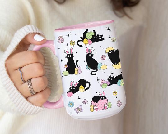 Discover Black Cat Easter Mug, Coffee Mug Easter, Black Cat Coffee Mug, Gift Mug for Veterinarian, Funny Black Cat Mug, Bunny Easter Mug, Rabbit Cup