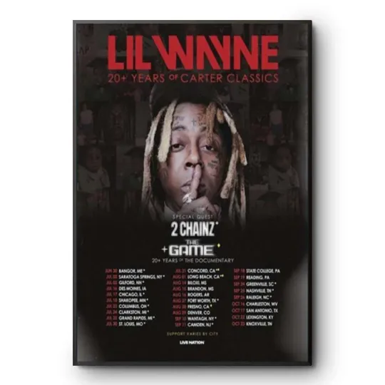 Lil Wayne Carter Tour 2026 Concert Poster 2 Chainz The Game Rap Print