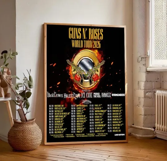 Discover Guns N Roses World Tour 2026 Poster, Vertical Premium Matte Poster