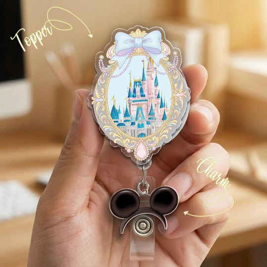 Discover Disney Coquette Bow Magical Castle Badge Reel, Disneyland Magic Castle, Retractable ID Badge Holder, WDW Disneyland Trip NGXI14