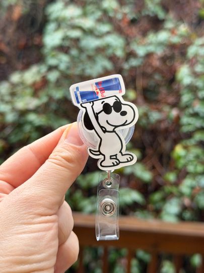 Discover Cartoon Dog Energy Drink Badge Reel-Nurse, RN, tech, work accessory