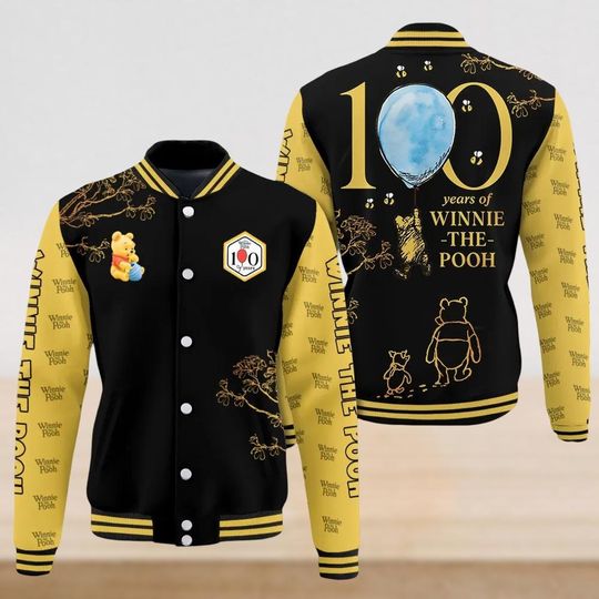 Discover 100 Year Winnie The Pooh Baseball Jacket, Disney Pooh Bear Varsity Jacket, Pooh and Friends Jacket for Men and Women