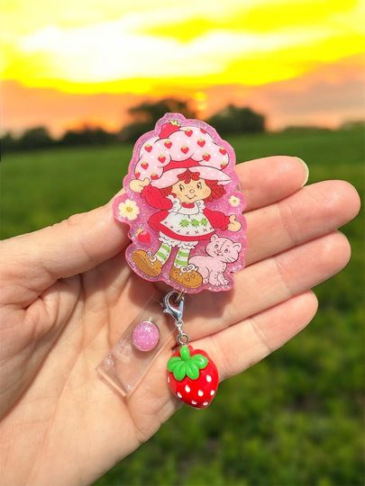 Discover Strawberry Girl Handmade Badge Reel, Nurse Badge Reel, Teacher Badge Reel, Retractable Reel, Glitter Badge Reel, Cute, 80s Cartoon, Retro