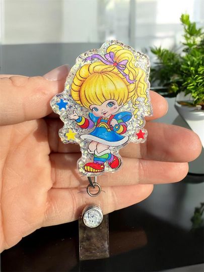 Discover Vintage 80s Rainbow Cartoon Girl Interchangeable  Badge Reel, Retro Aesthetic, Teacher Badge reel, Nurse Badge Reel, coworker gift, glitter