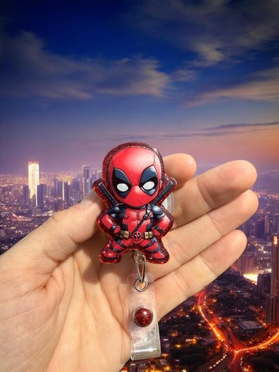 Deadpool Badge Reel, IDHolder, Nurse Badge Reel, Teacher Badge Reel, Retractable Reel, Glitter Badge Reel, X-men, Chibi, Baby, Comic Books