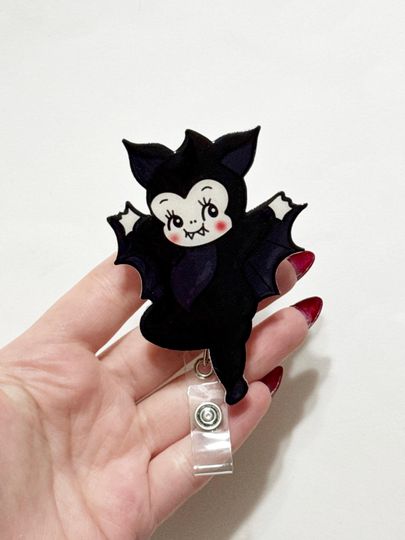 Kewpie Baby Bat Badge Reel – Halloween Spooky Style