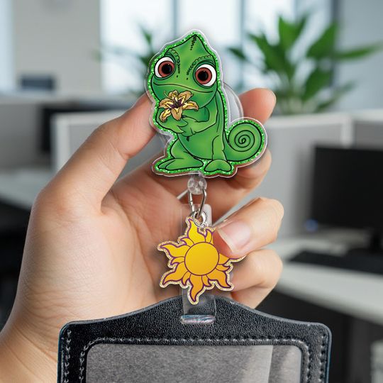 Discover Pascal Retractable Badge Reel, Nurse Teacher ID Holder, Cute Tangled Chameleon Work Accessory, Cartoon Badge Clip Gift OHZT16