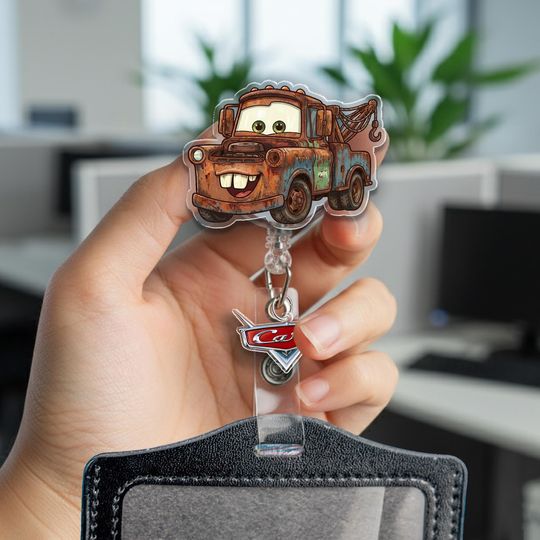 Inspired by Cars Mater Badge Reel With Charm, Race Car Badge Reel, Disney Car Badge Reel, Work Badge Reel, ID Holders AXLT20