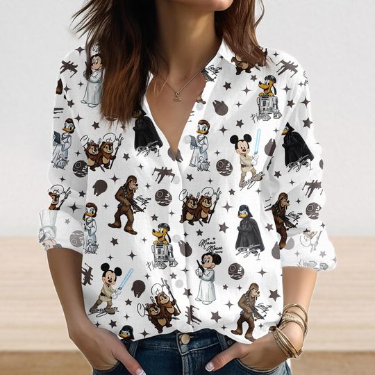 Discover Mickey Jedi and Friends Women's Shirt, Star Wars Blouse, Disneyland Vacation 2026 Clothing