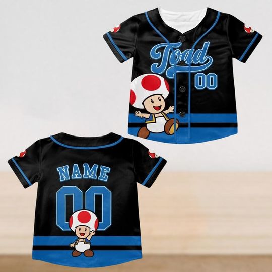 Custom Super Mario Baseball Jersey with Toad, Luigi, Yoshi, Bowser, Peach, Donkey Kong Designs