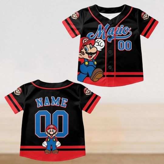 Discover Custom Super Mario Baseball Jersey with Mario, Luigi, Yoshi, Toad, Bowser, Princess Peach, Donkey Kong Characters