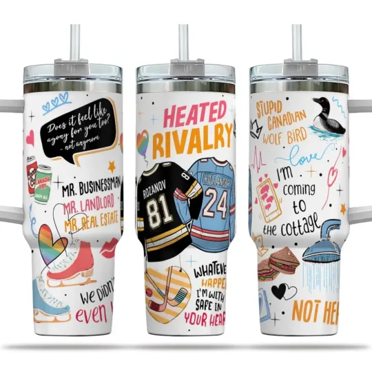 Discover Hockey Romance 40oz Tumbler With Handle Straw Insulated Travel Mug