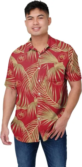 Discover Football Mens SF Team Logo Floral Aloha Hawaiian Shirt