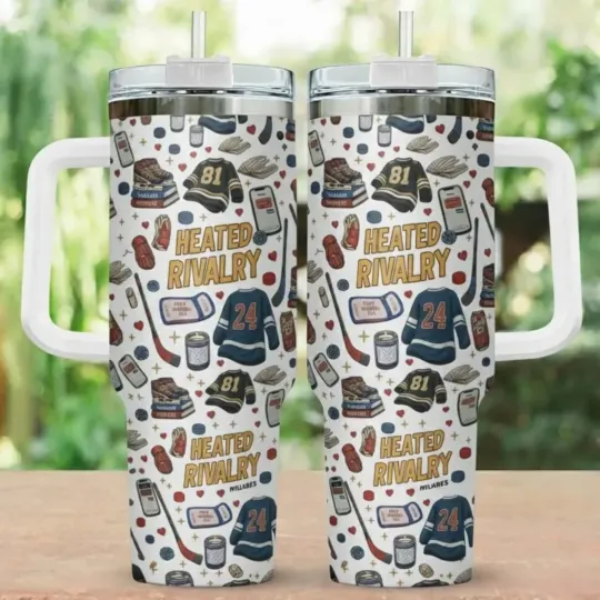 Discover Hockey Love Theme 40oz Tumbler Handle Straw Stainless Steel Cup