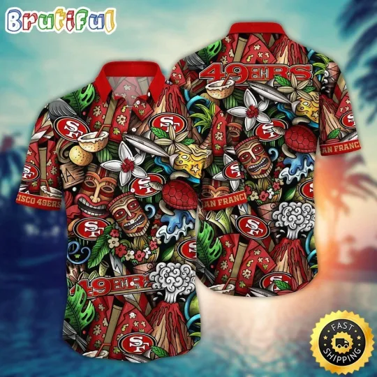 San Francisco 49ers Hawaiian Button-Down Shirt Unisex Adults