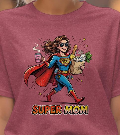 Discover Super Mom Comic Book Style T-Shirt, Multitasking Motherhood Top