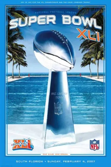Discover Super Bowl XLI Miami 2007 Official Football Poster, Premium Matte Vertical