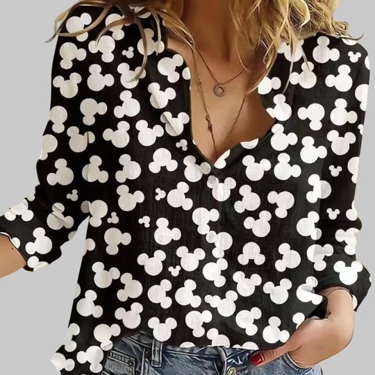 Discover Mickey Mouse Linen-Look Shirt, Disney Mouse Blouse Women Shirt, Cartoon Casual Shirt, Mickey Summer Shirt, Magic Kingdom Shirt