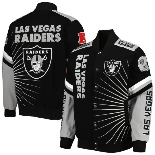 Men's Las Vegas Black Raider Sublimation Full Snap Style Varsity Jacket