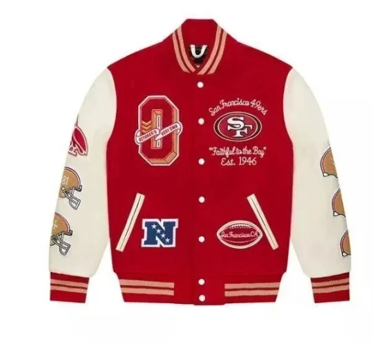 Discover San Fran-isco 49,e,r,s O-V-O Varsity Jacket Leather Sleeves Letterman Style Jack