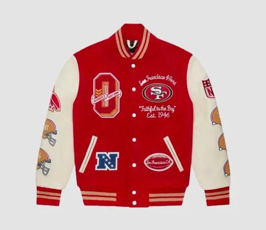 Discover OVO x football San Francisco 49rs Varsity Jacket Red