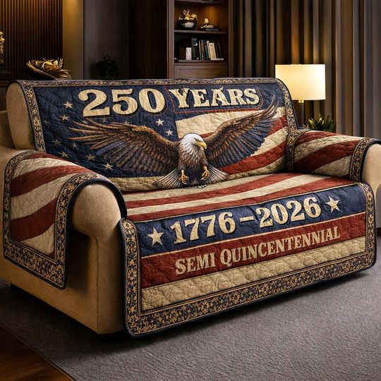 American Eagle Sofa Cover, Patriotic USA Flag Couch Protector, 250 Years Anniversary Home Decor