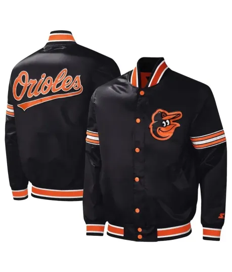 Discover Men's B Orioles Black Satin Jacket Letterman Bomber Style Varsity League Jacket