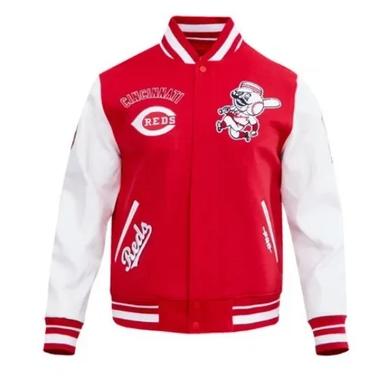 men's c r retro red wool white sleeves jacket letterman bomber varsity jacket