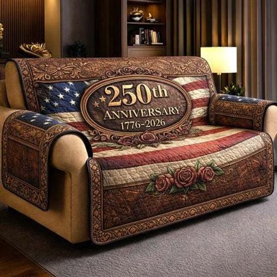 250th Anniversary America Sofa Cover Print On Demand, Patriotic Vintage Americana Couch Protector, 1776-2026 USA Quilt Throw