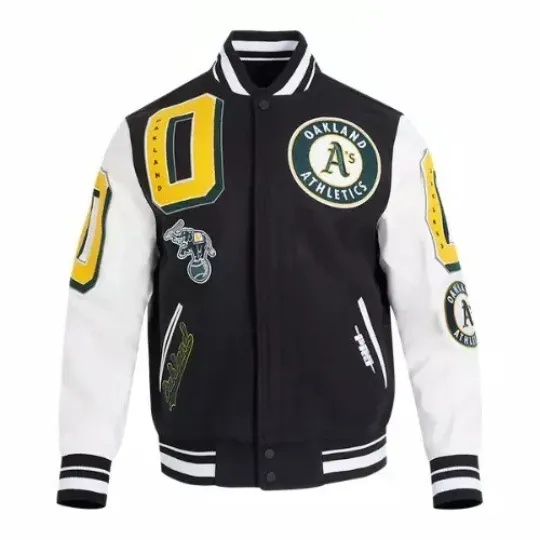 Discover Men's Oak Athletics Black Wool & White Sleeves Jacket Letterman Varsity Jacket