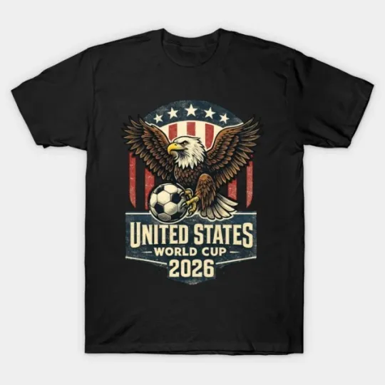 Vintage USA Eagle World Cup 2026 Soccer T-shirt, Black