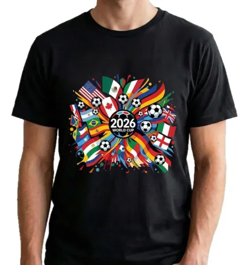 Discover 2026 World Cup Soccer Flags Graphic T-Shirt Football Fan Tee Unisex