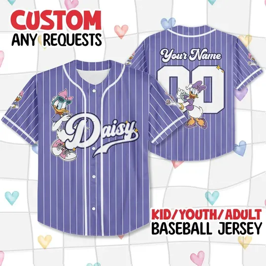 Custom Disney Daisy Duck Collection Baseball Jersey, Disney Daisy Duck Jersey, Disneyland Baseball Team Matching Outfit, Birthday Gift