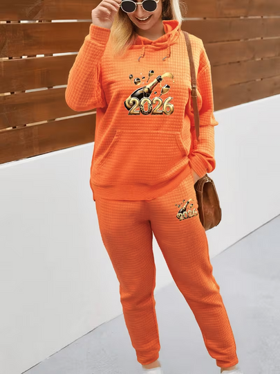 Discover New Year's Eve 2026 Print Pullover Waffle Long Sleeve Sweatshirt Pants Hoodie Set