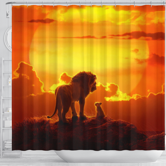 Mufasa And Simba Sunset The Lion King Shower Curtain Set For Bathroom Decor