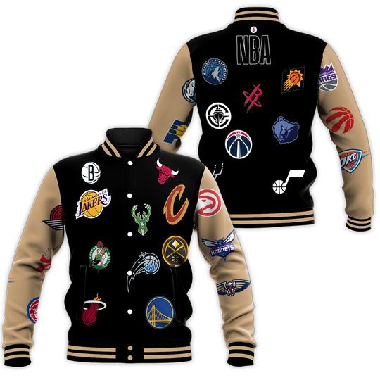 Nba Fisll All Logo Aviator Wool Jacket, Gift For Fan