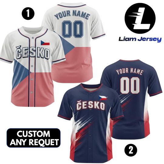 Discover Custom Czechia Flag Baseball Jersey for Men Women Youth Kids, Personalized Team Name Number Logo, Custom Baseball Uniform Shirt 2026