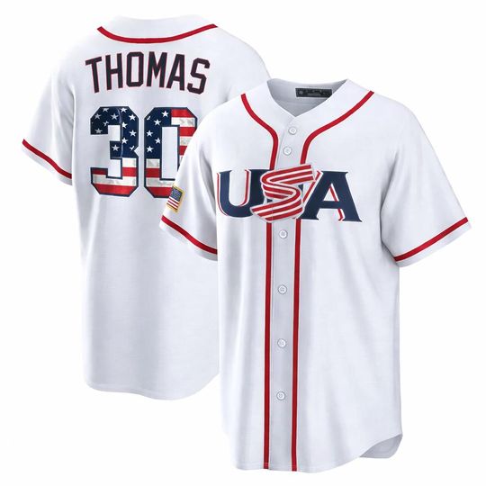Discover USA Baseball Jersey, Custom Name Number Navy Red White Button Down Shirt, Baseball Tournament 2026 Gift Idea