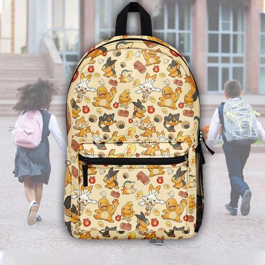 PKM Fire Backpack, Cute Anime School Bag, Anime Style Backpack Gift For Fans, Cute Inspired Backpack,Pastel Bookbag,Back to School Gift