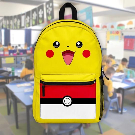 Pika PKM Backpack, Pika School Bag, PKM Character Inspired Bag, Zipped Rucksack with Adjustable Straps, Gift For Anime Fans