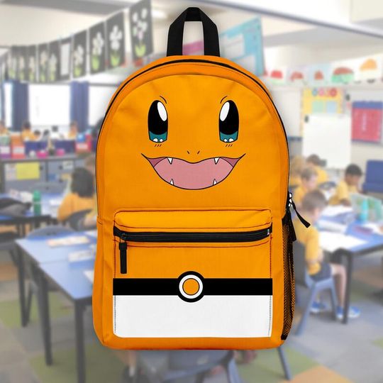 Charmander PKM Backpack, Charmander Inspired School Bag, Back to School Gift, PKM Bag, Cute Anime Bookbag, PKM Fire Backpack