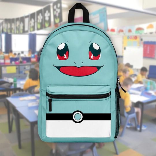 Discover Squirtle PKM Backpack, Squirtle Inspired Bookbag, Back to School Anime Gift, Cute Anime Backpack for Fans, PKM Water Backpack