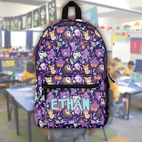 Discover Personalized PKM Ghost Backpack, Custom Name PKM Backpack, Custom School Bag, Cute Anime Back to School Gift, Birthday Gift For Fans