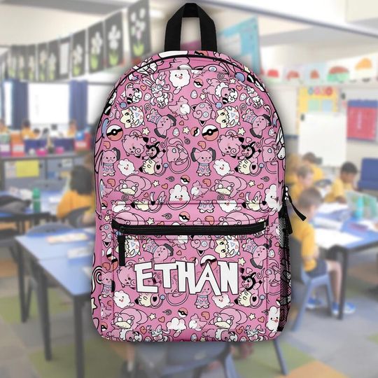 Discover Personalized PKM Fairy Backpack, Custom Name Backpack, PKM Shool Bag, Back to School Gift For Anime Fans, Anime Style Backpack Gift