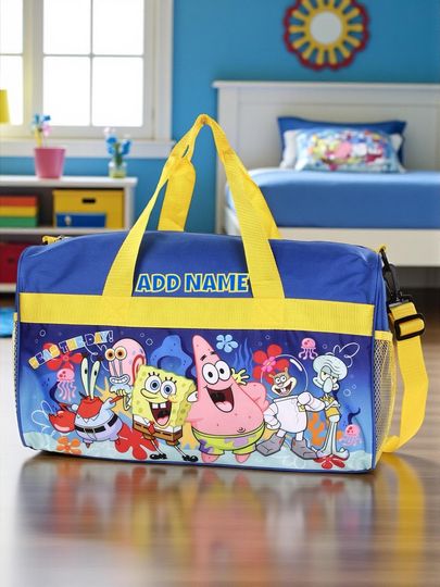 Personalized Duffel Bag for Kids - Travel, Sleepover Overnight Bag Featuring SpongeBob Square Pants