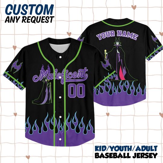 Discover Personalized Maleficent Baseball Jersey, Custom Disney Villains Shirt, Sleeping Beauty Villain Gift, Disney Halloween Jersey