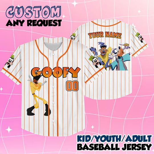 Discover Custom Disney Goofy Baseball Jersey, Custom Kid Youth Adult Disney Jersey, Mickey Disneyland Trip Gift for Sport Fans, Birthday Boy Tee