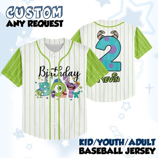 Discover Comfort Personalized Monster inc Birthday Boy Baseball Jersey, Monster Family Birthday Party Shirt, Custom Monster Birthday Shirt